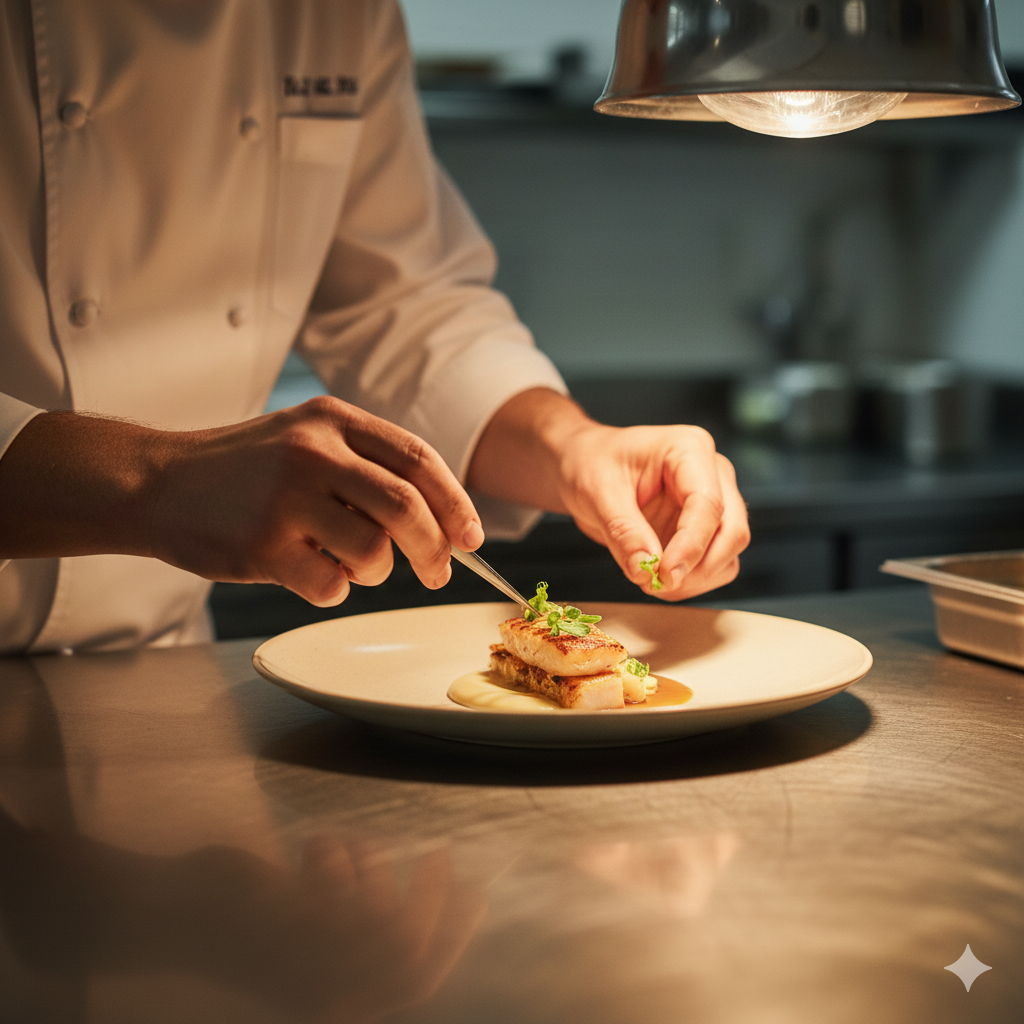 A Strati dish being plated
